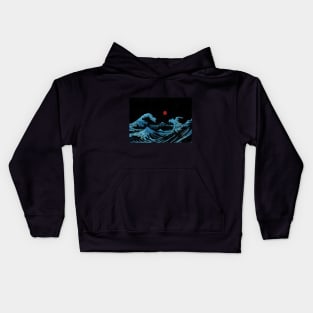 Hokusai wave blue version Kids Hoodie